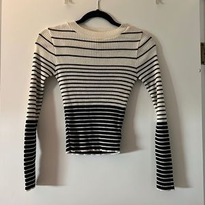 Topshop Black & White Striped Ribbed Long Sleeve